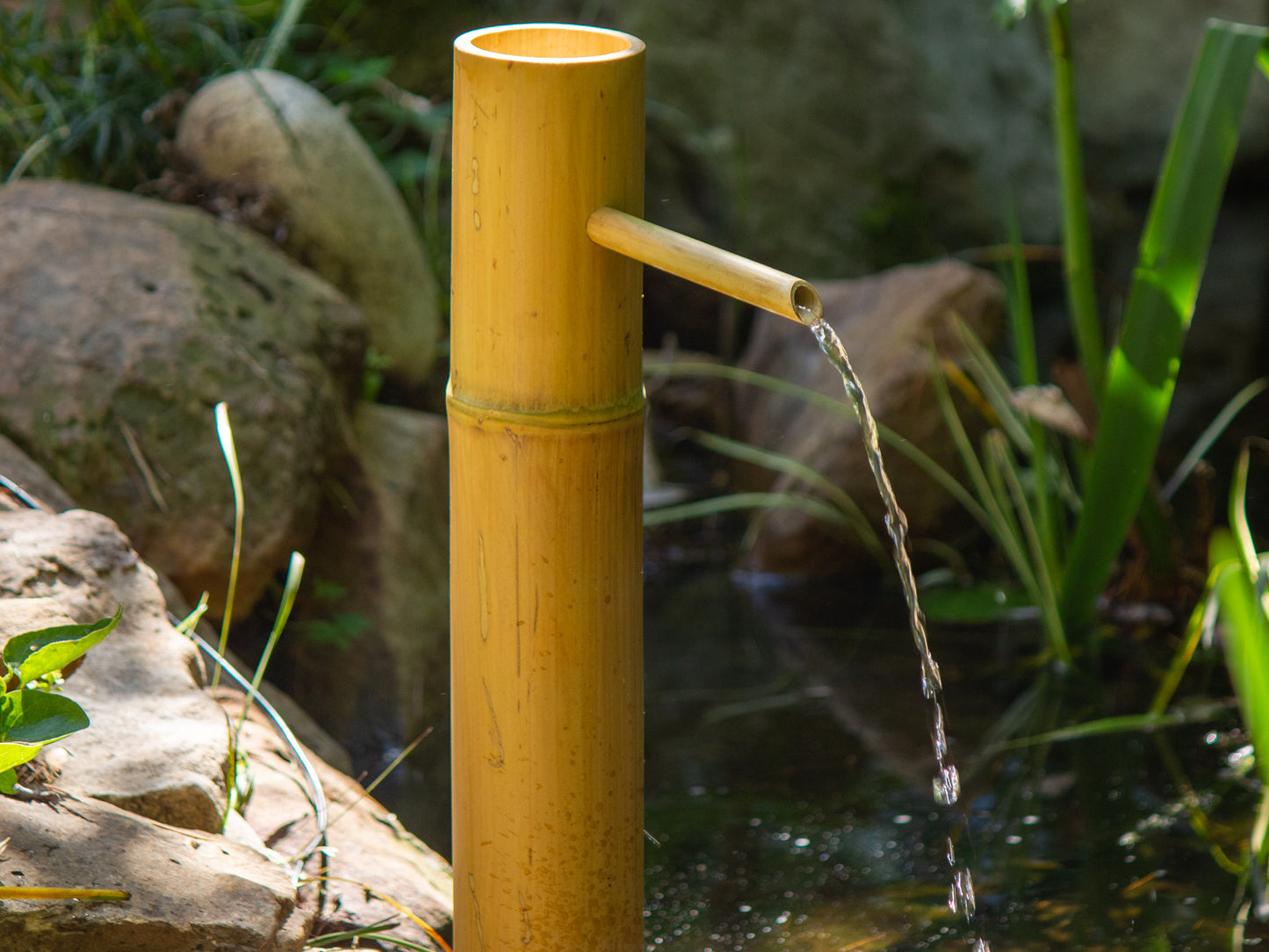 Tiki Bamboo Fountain - Bamboo Water Feature with Base