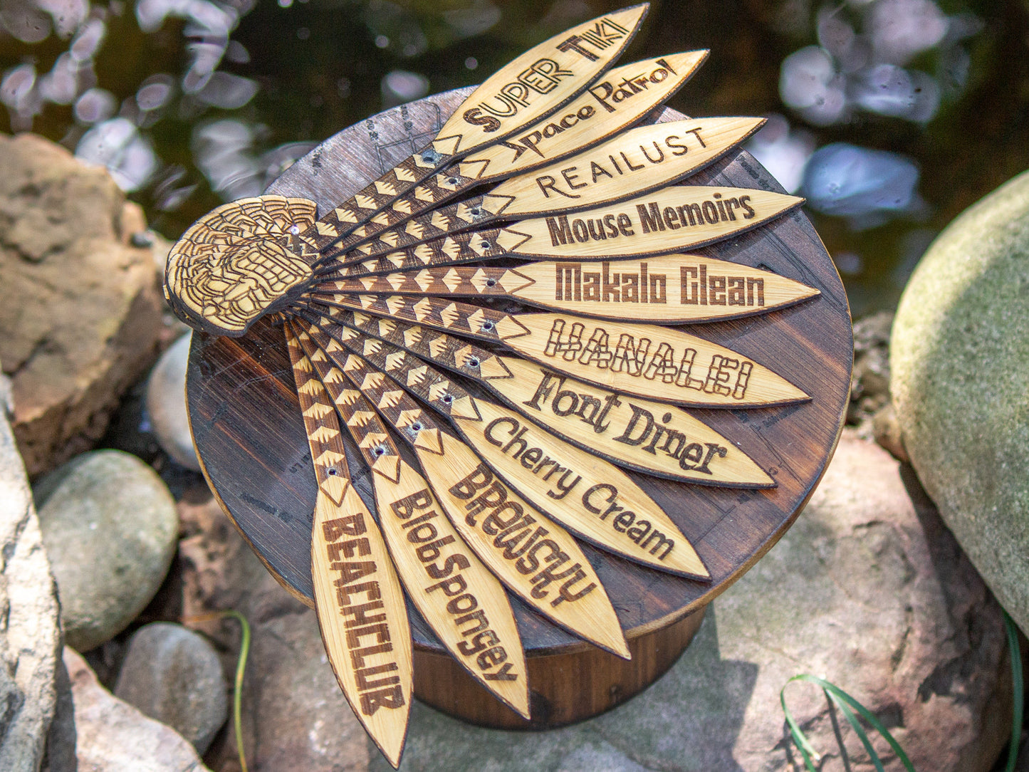 Custom Tiki Bar Swizzle Sticks (Qty 4) - Laser Engraved on Bamboo Plywood - Choose your font, tiki mask and pattern