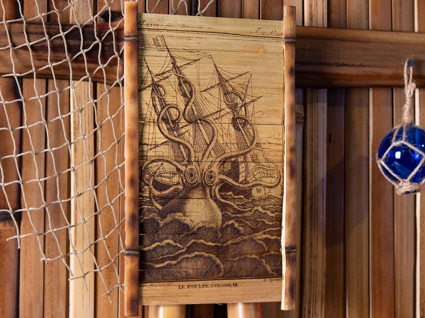 Custom Lithograph Etchings Engraved on Bamboo - Unique Wall Hangings - Perfect Gift for Tiki and Tropical Decor Lovers - FREE SHIPPING