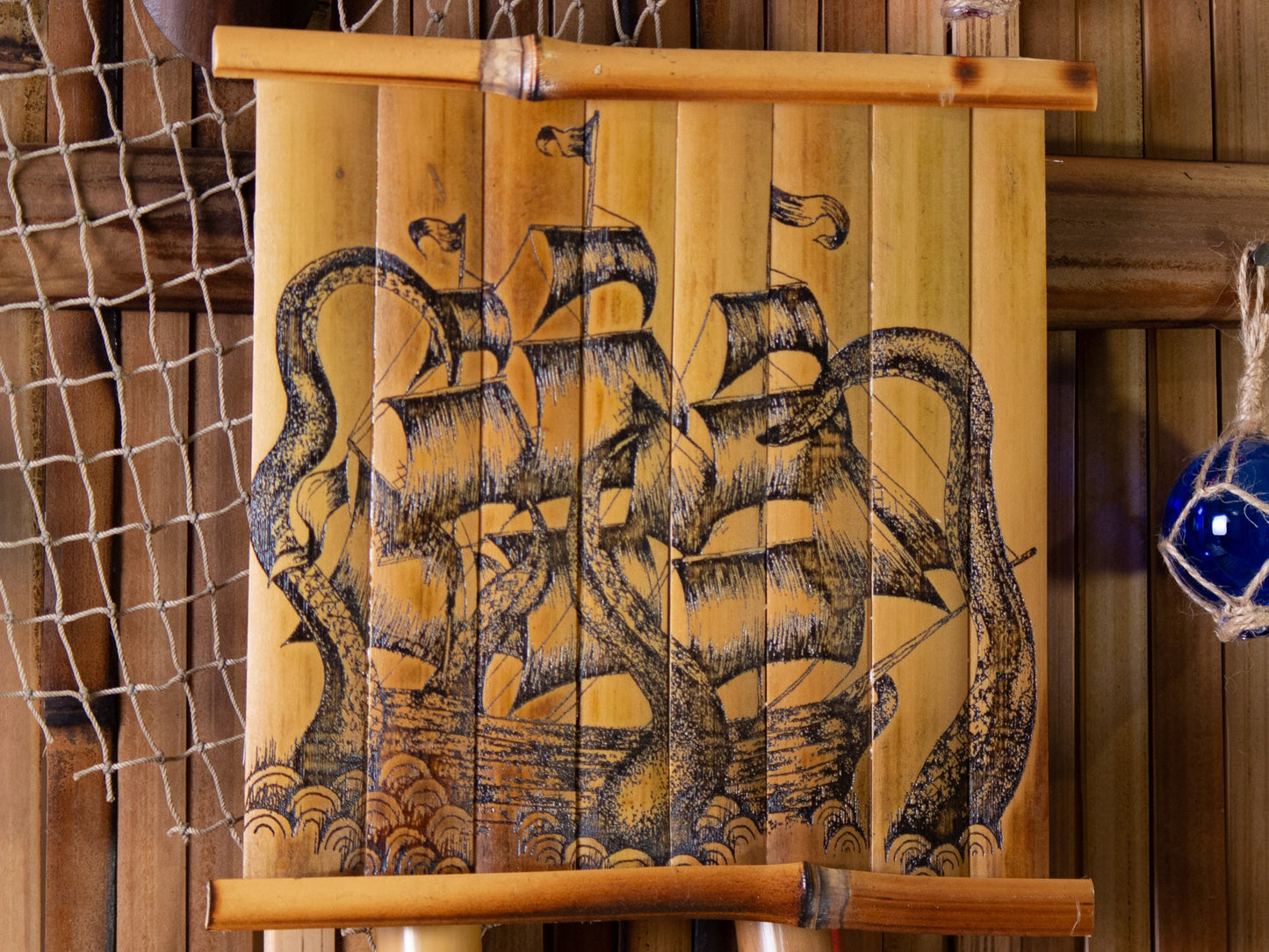 Custom Lithograph Etchings Engraved on Bamboo - Unique Wall Hangings - Perfect Gift for Tiki and Tropical Decor Lovers - FREE SHIPPING