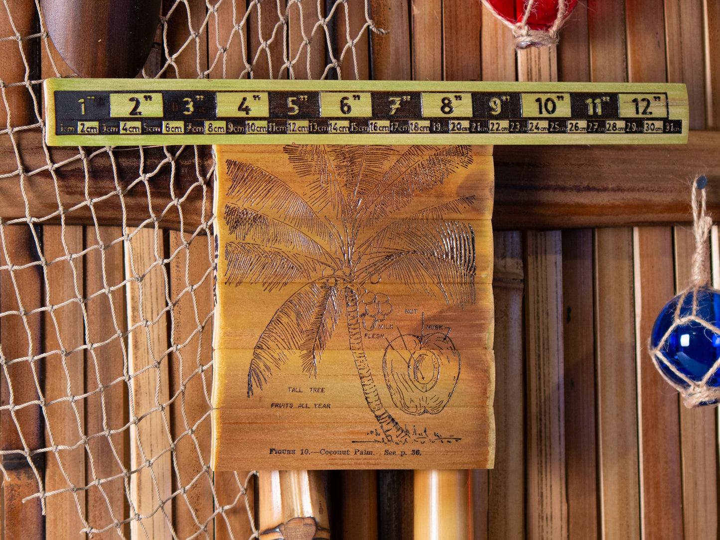 Coconut Palm Survival Guide 1944 - Laser Carved into a Bamboo Wall Hanging - Great Gift for Tropical Art Lovers - FREE SHIPPING