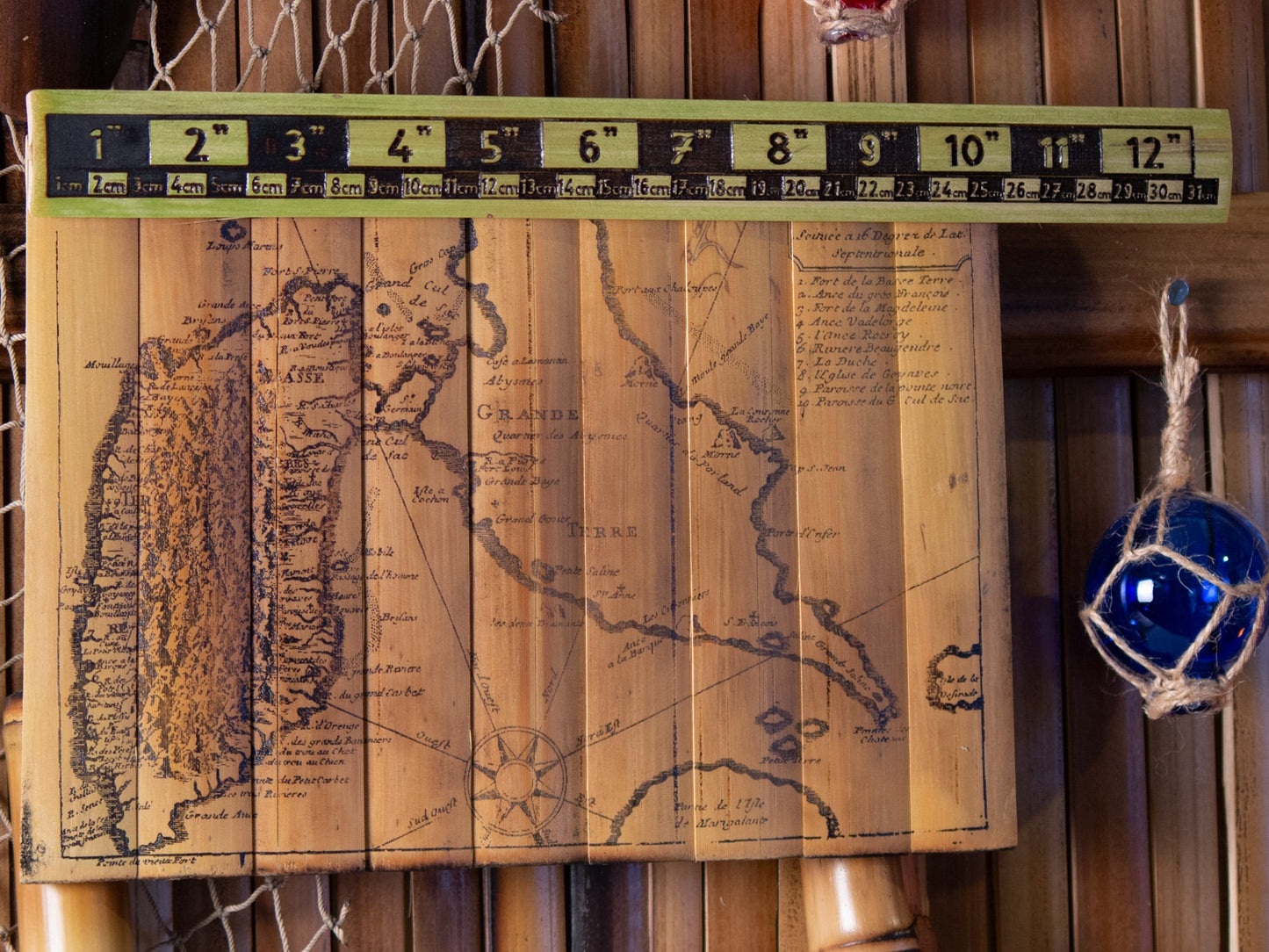 Pre-Linnaean lithograph of Guadeloupe Island - Laser Carved into a Bamboo Wall Hanging - Great Gift for Tropical Art Lovers - FREE SHIPPING
