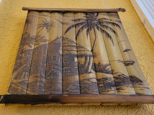 Bamboo Tiki Bar Island Laser Wood Carving Wall Hanging - Great Christmas gift for tiki lovers!