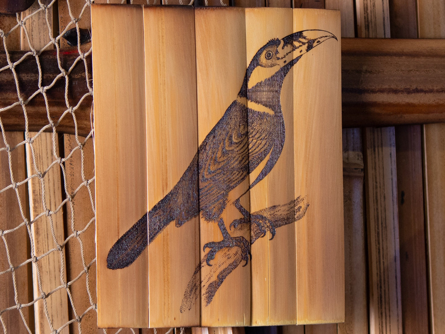 Toucan Lithograph Scientific Illustration - Laser Carved into a Bamboo Wall Hanging - Great Gift for Tropical Art Lovers - FREE SHIPPING