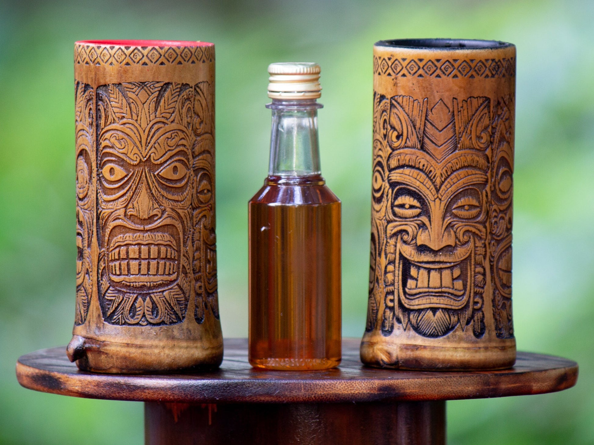 Bamboo Design Drinking Glasses, Set of 4, Cold Drinks, Tiki Bar