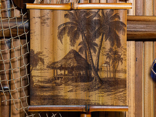 Bamboo Wall Art - Tiki Bar Island v2 - Laser Wood Carving Wall Hanging - Great gift for tiki lovers!
