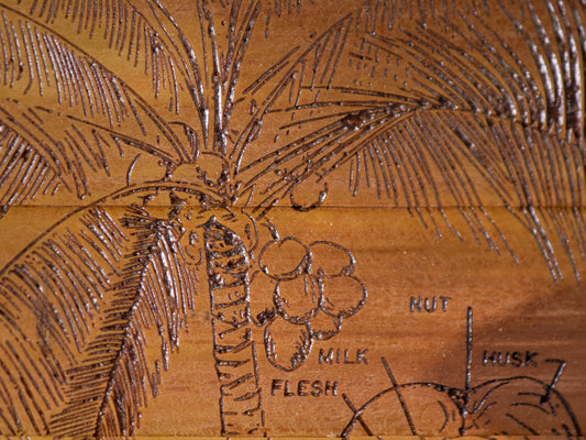 Coconut Palm Survival Guide 1944 - Laser Carved into a Bamboo Wall Hanging - Great Gift for Tropical Art Lovers - FREE SHIPPING