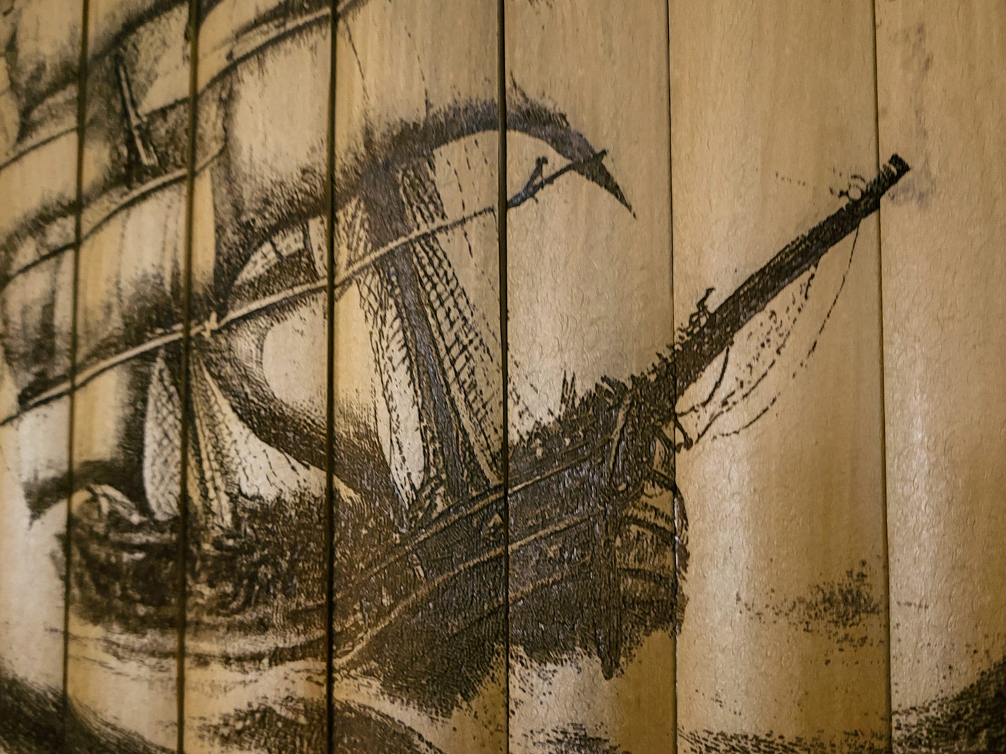 Bamboo Wall Art - Sailing Ship on Rough Seas - Laser Wood Engraved Wall Hanging - Great Christmas gift for ship/tiki lovers!