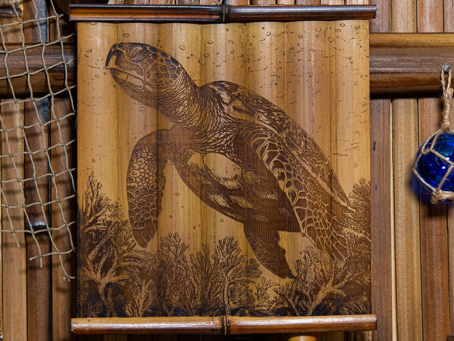 Bamboo Wall Art - Sea Turtle - Laser Wood Carving Wall Hanging - Great gift for tiki lovers!