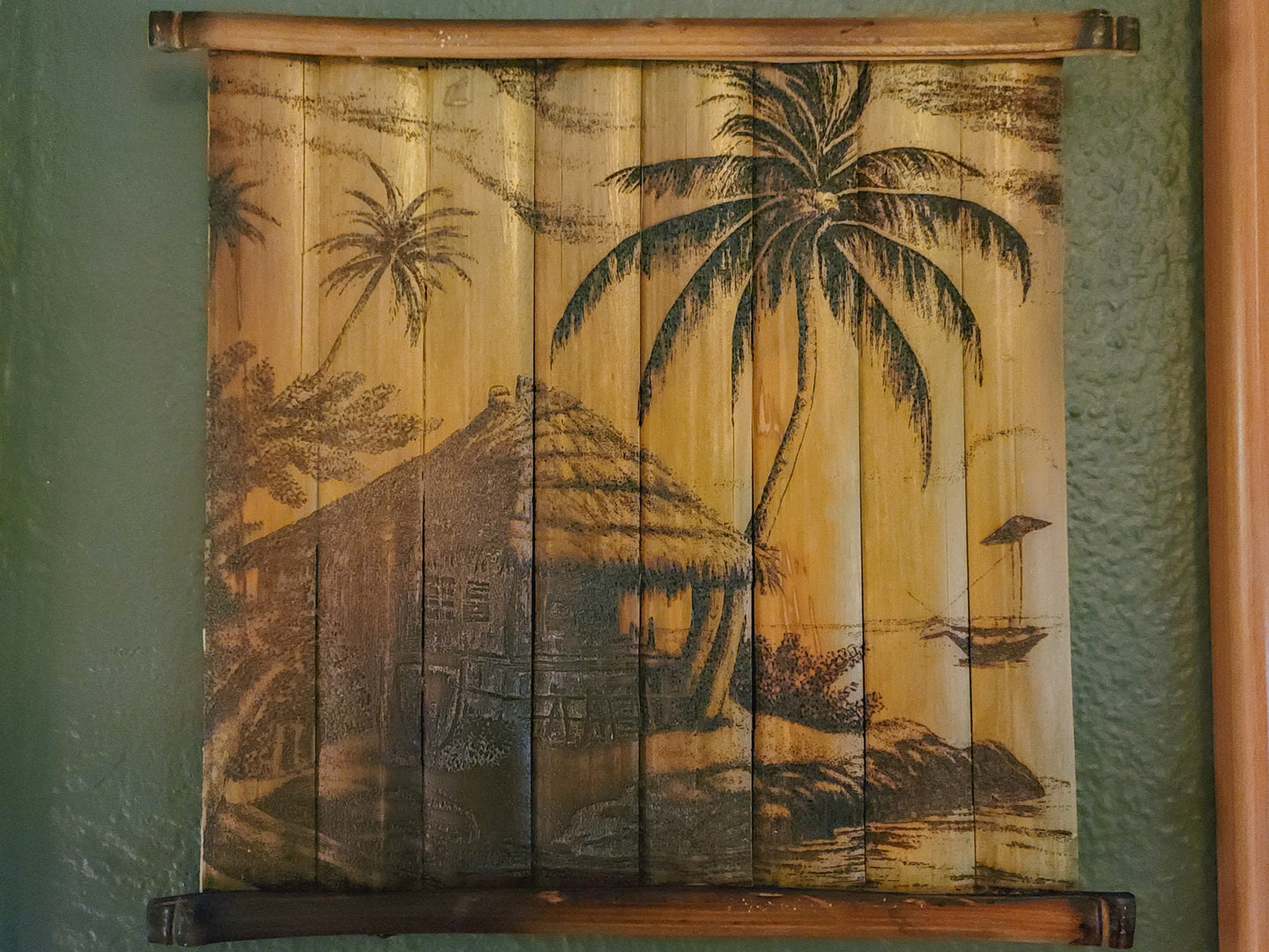 Bamboo Tiki Bar Island Laser Wood Carving Wall Hanging - Great Christmas gift for tiki lovers!