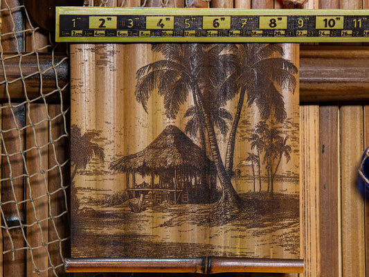 Bamboo Wall Art - Tiki Bar Island v2 - Laser Wood Carving Wall Hanging - Great gift for tiki lovers!