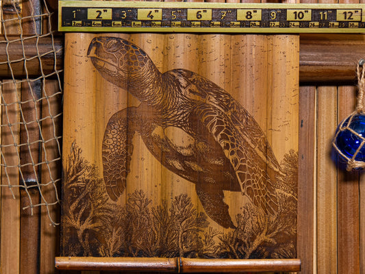 Bamboo Wall Art - Sea Turtle - Laser Wood Carving Wall Hanging - Great gift for tiki lovers!